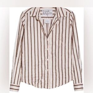 Frank & Eileen Barry Crinkle Top | Camel Stripe Button Up Collared Shirt